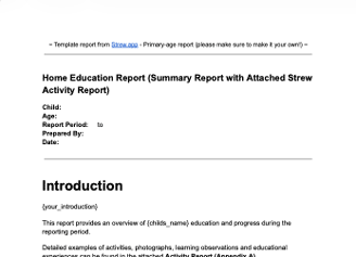 Strew home education report example generated from logged activities