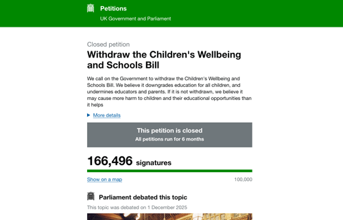 Petition against the Children's Wellbeing and Schools Bill?